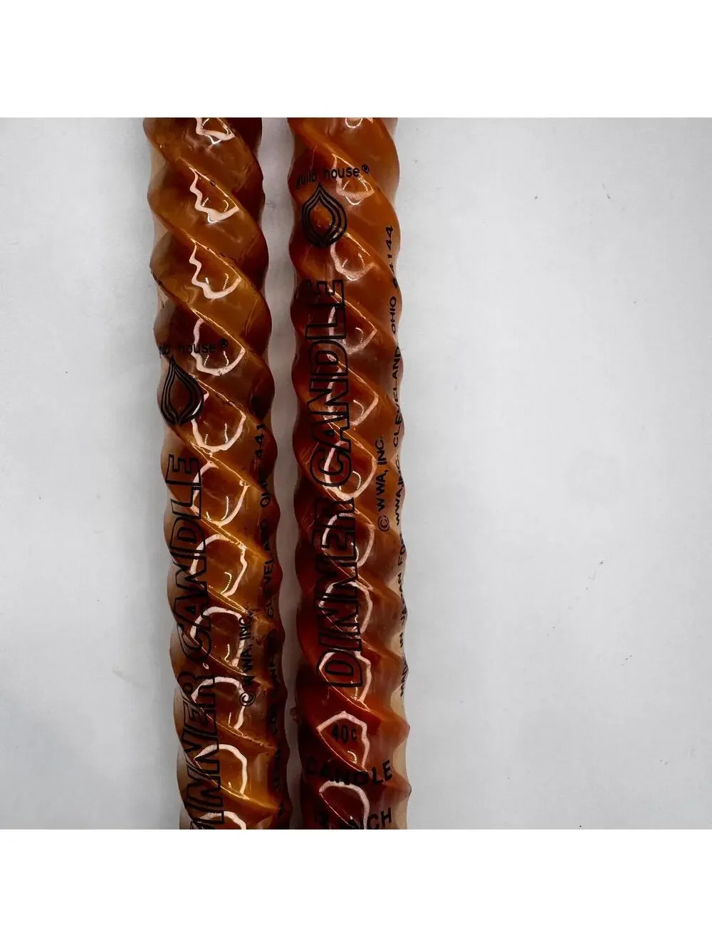 Vintage Guild House Swirl Dinner Candles: 12 Inch Marbled Caramel Brown Pair